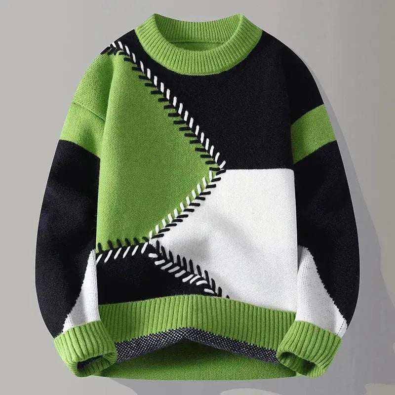 Men’s Geometric Color Block Knit Pullover Artisio