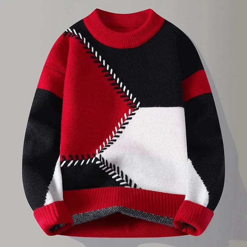 Men’s Geometric Color Block Knit Pullover Artisio