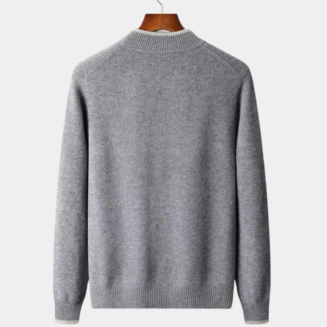 Men's Two-Tone Merino Full-Zip Sweater