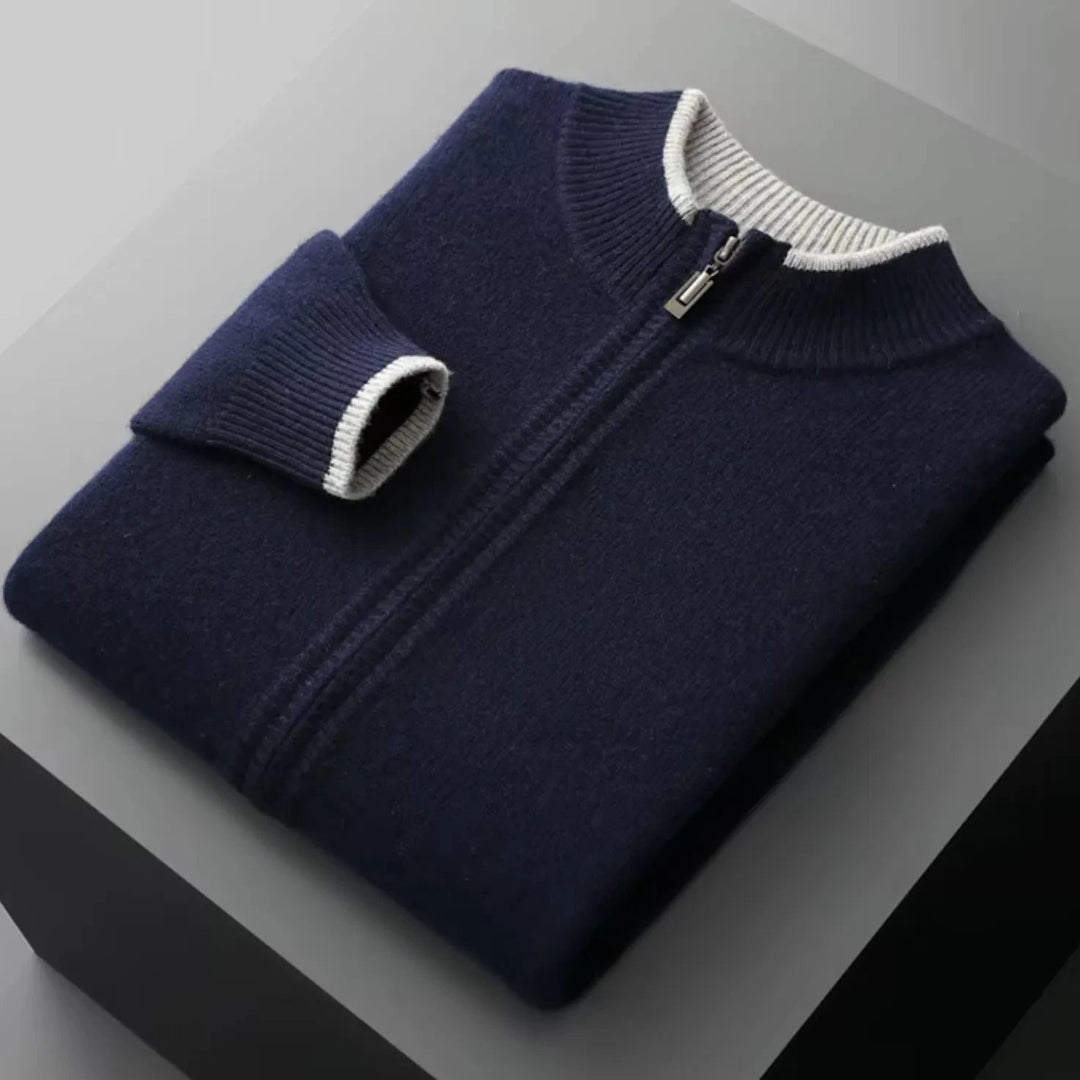 Men's Two-Tone Merino Full-Zip Sweater