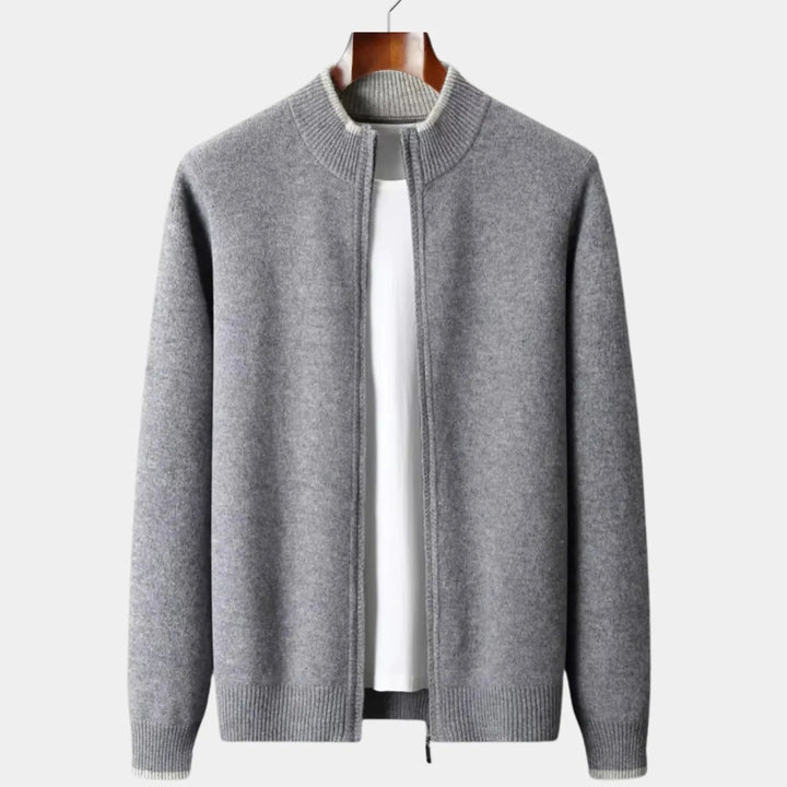 Men's Two-Tone Merino Full-Zip Sweater