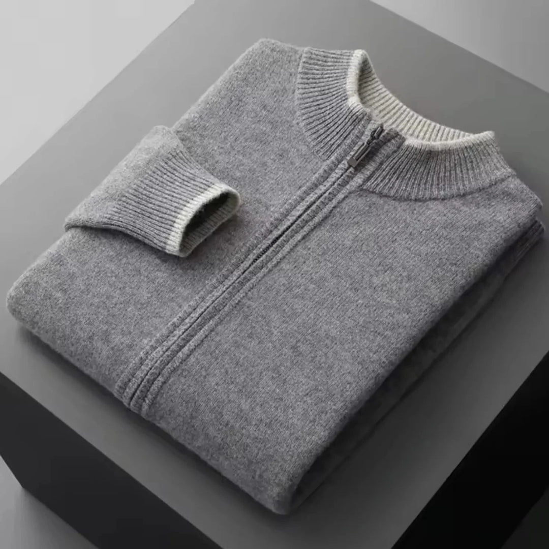 Men's Two-Tone Merino Full-Zip Sweater