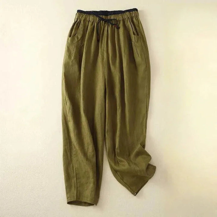 Michelle Colorblock Waist Linen Pants Artisio