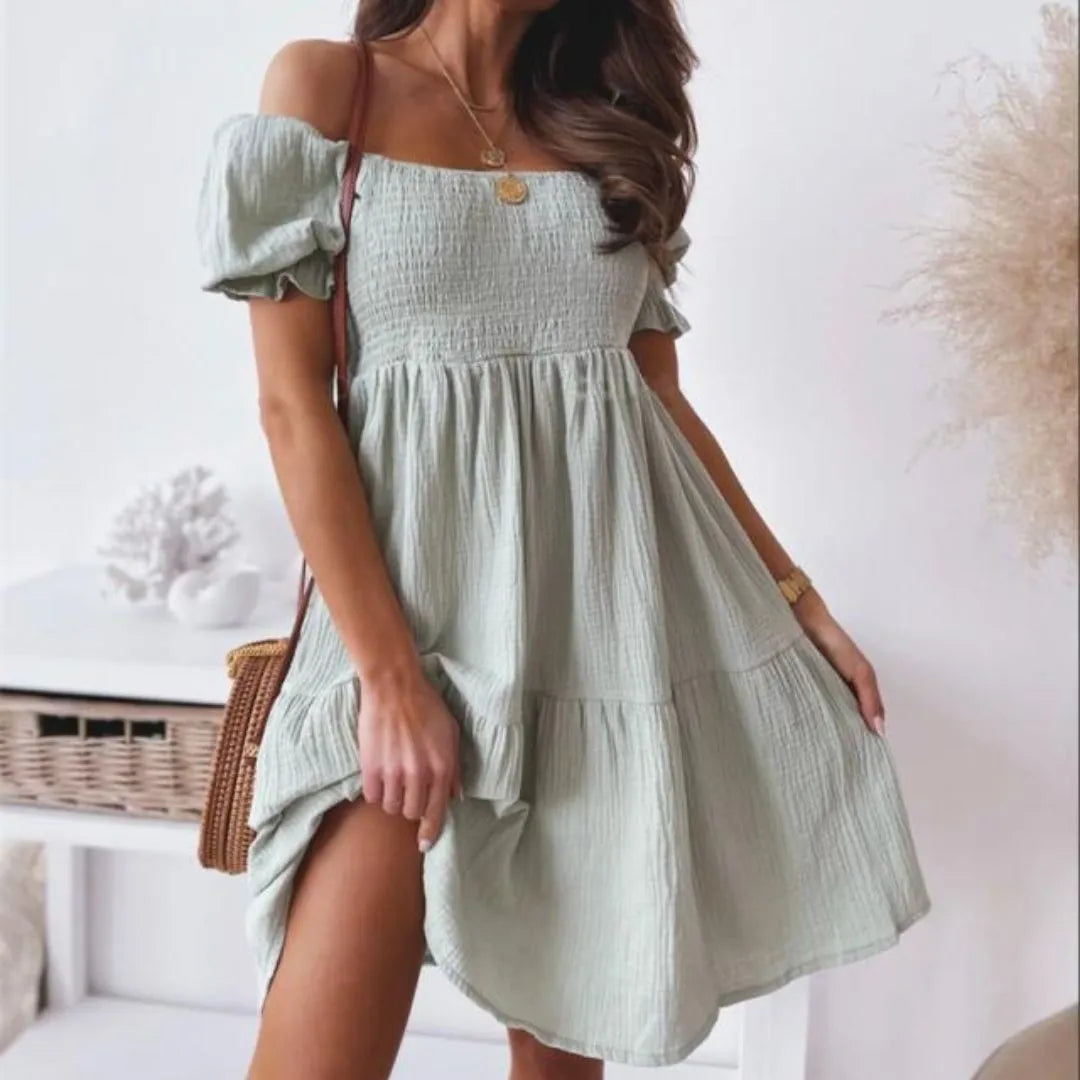 Moira Off-Shoulder Smocked Mini Dress Artisio