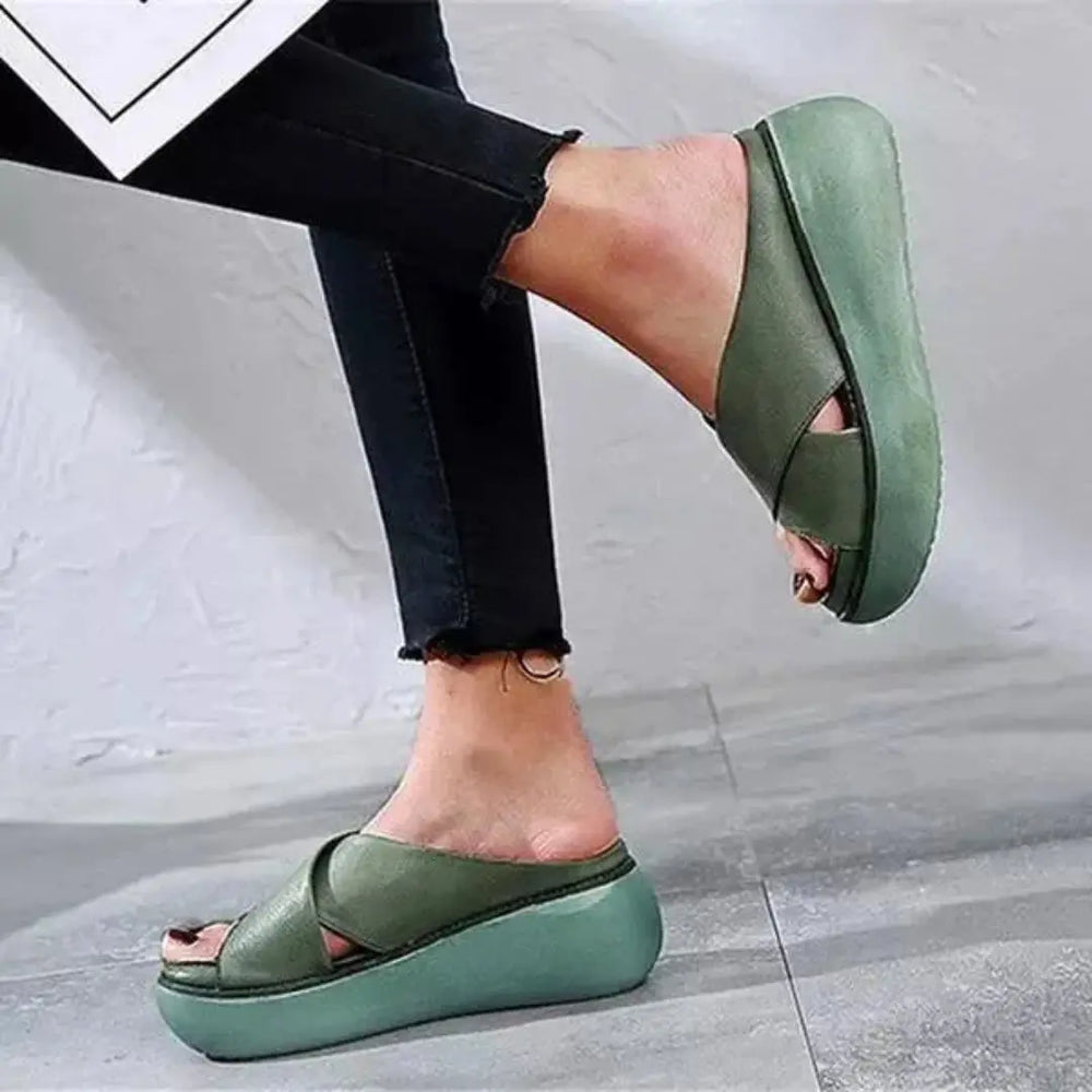 Mona X-Strap Leather Platform Slides Artisio