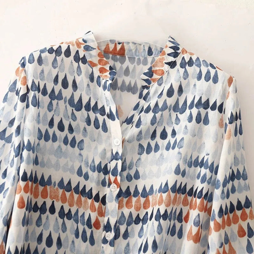 Nancy Printed V-Neck Linen Top Artisio