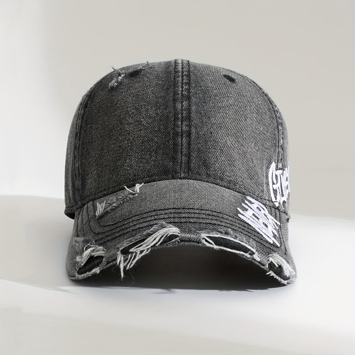 Never Give Up Washed Denim Cap