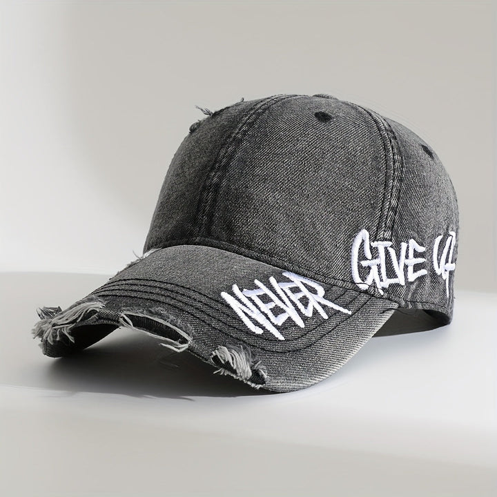 Never Give Up Washed Denim Cap