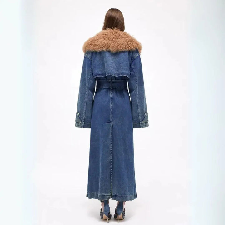 Clara Faux Fur Longline Denim Coat Artisio