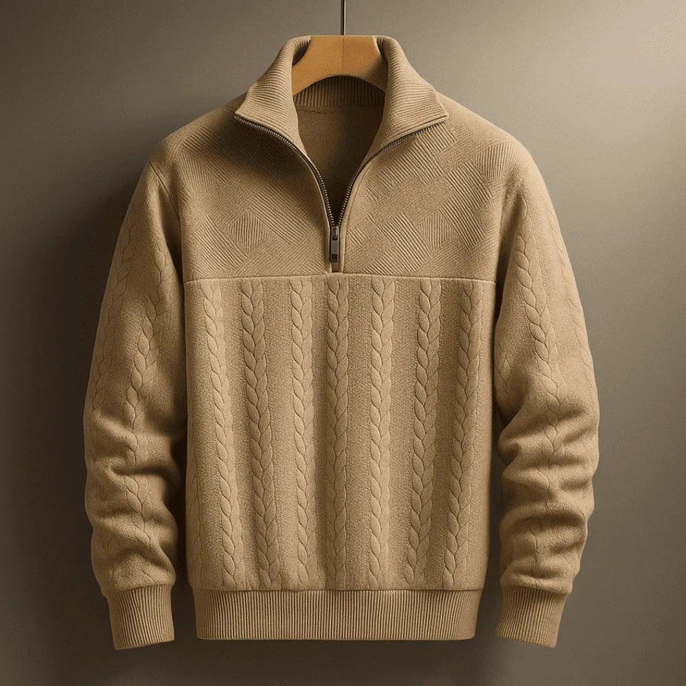 Oscar Men's Textured Cable Quarter-Zip Knit Sweater Artisio