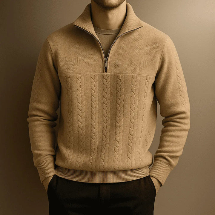 Oscar Men's Textured Cable Quarter-Zip Knit Sweater Artisio