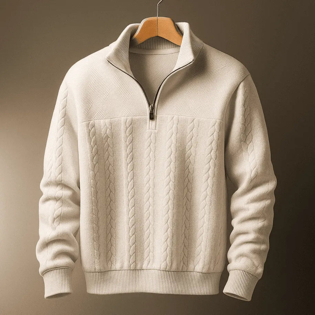 Oscar Men's Textured Cable Quarter-Zip Knit Sweater Artisio