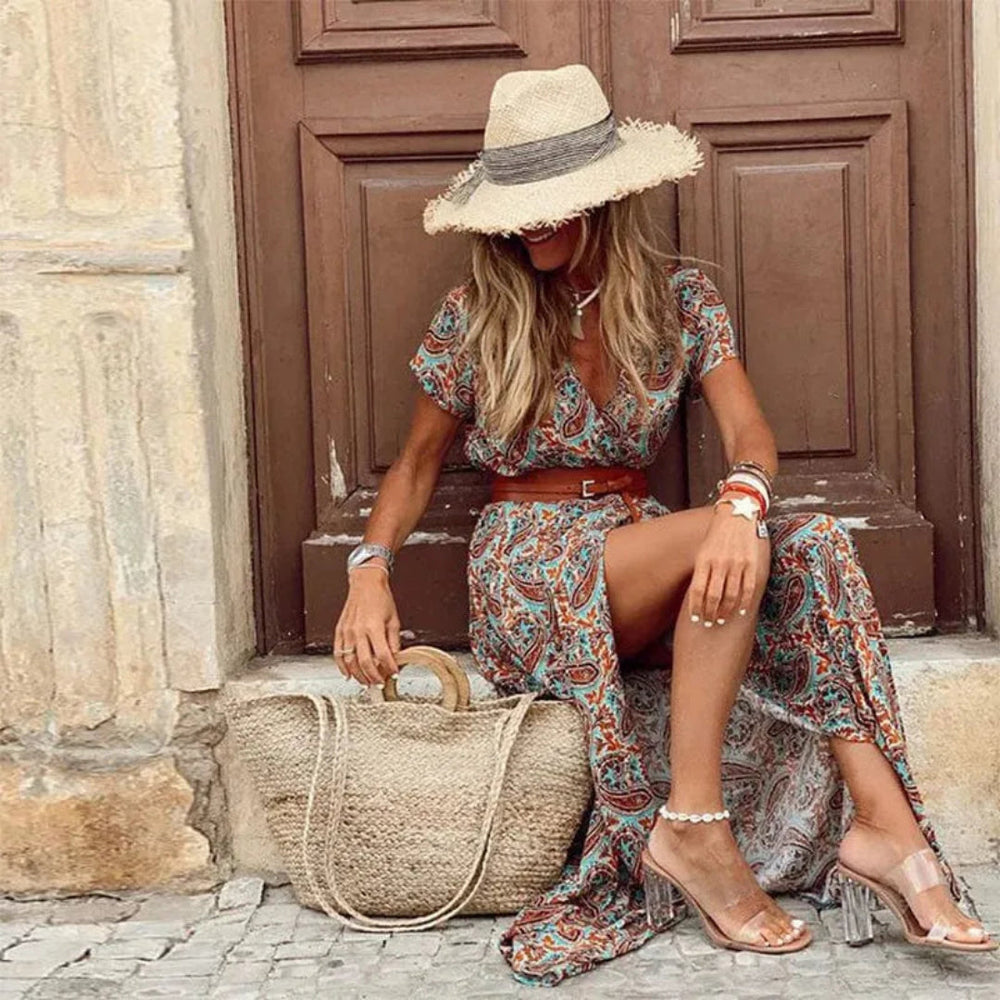 Paisley Boho Slit Maxi Dress Artisio