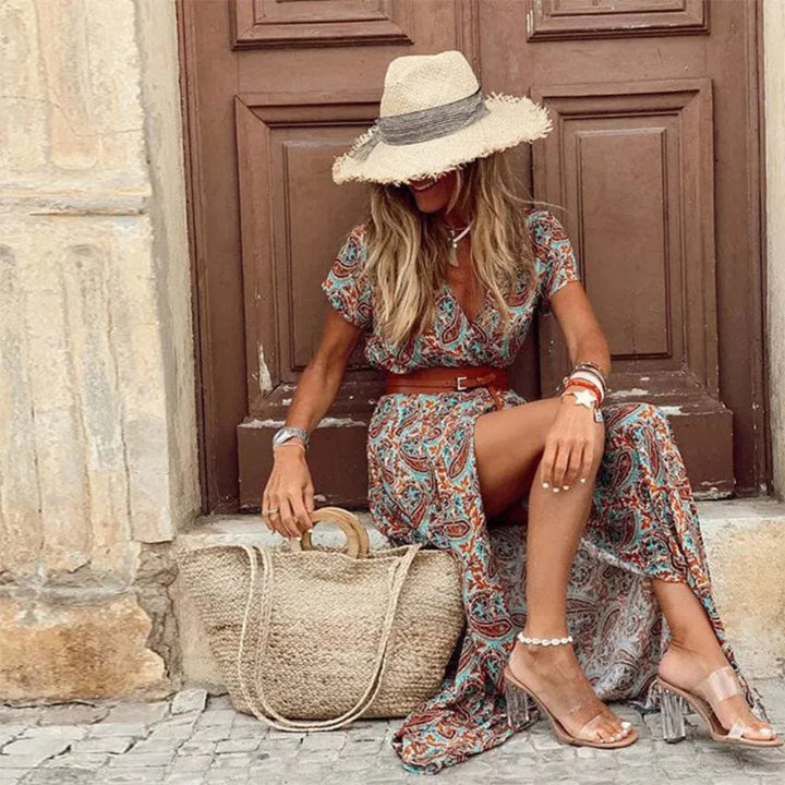 Paisley Boho Slit Maxi Dress