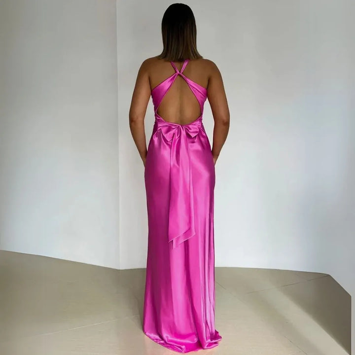 Penelope Twist-Front Halter Slip Maxi Dress