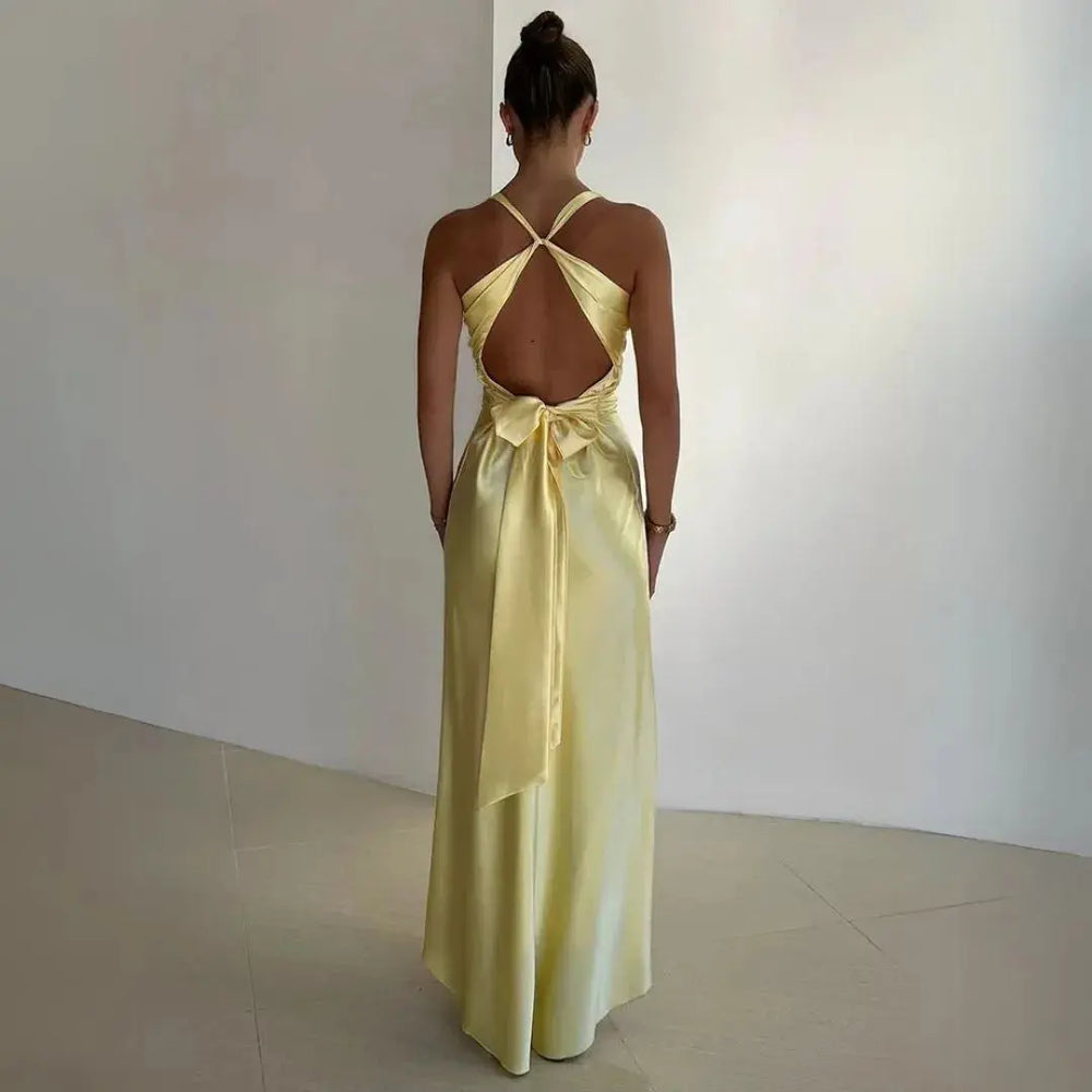 Penelope Twist-Front Halter Slip Maxi Dress Artisio