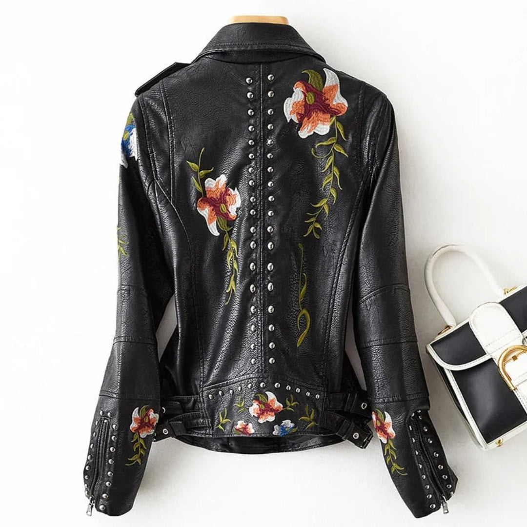 Penelope Embroidered Faux Leather Jacket