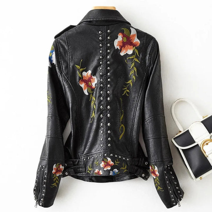 Penelope Embroidered Faux Leather Jacket