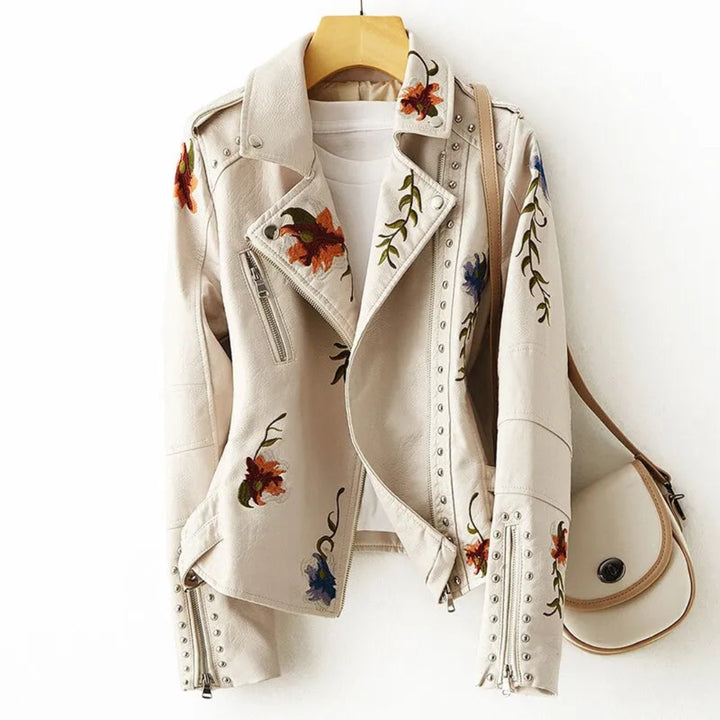Penelope Embroidered Faux Leather Jacket