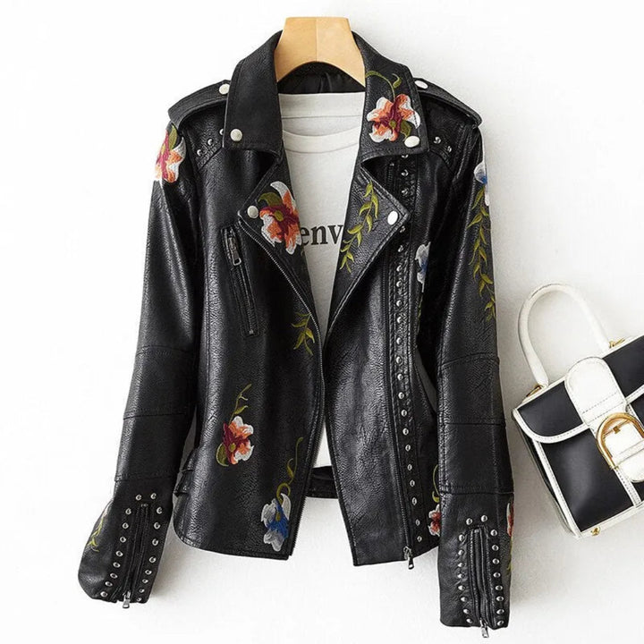 Penelope Embroidered Faux Leather Jacket