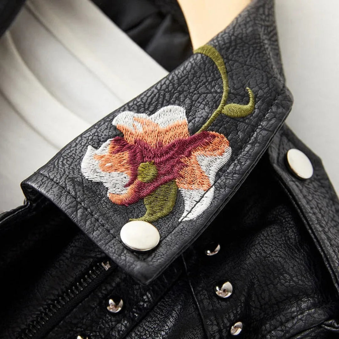 Penelope Embroidered Faux Leather Jacket