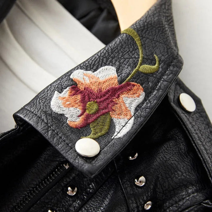 Penelope Embroidered Faux Leather Jacket