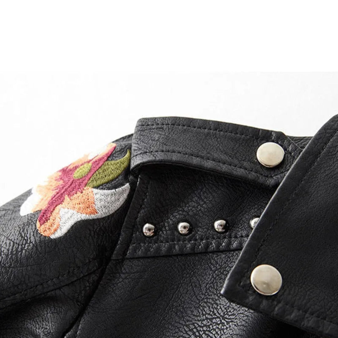 Penelope Embroidered Faux Leather Jacket