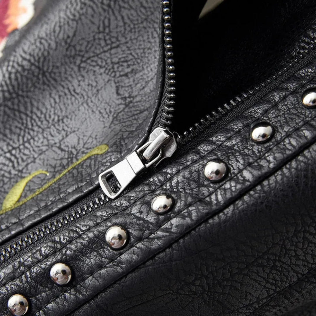 Penelope Embroidered Faux Leather Jacket