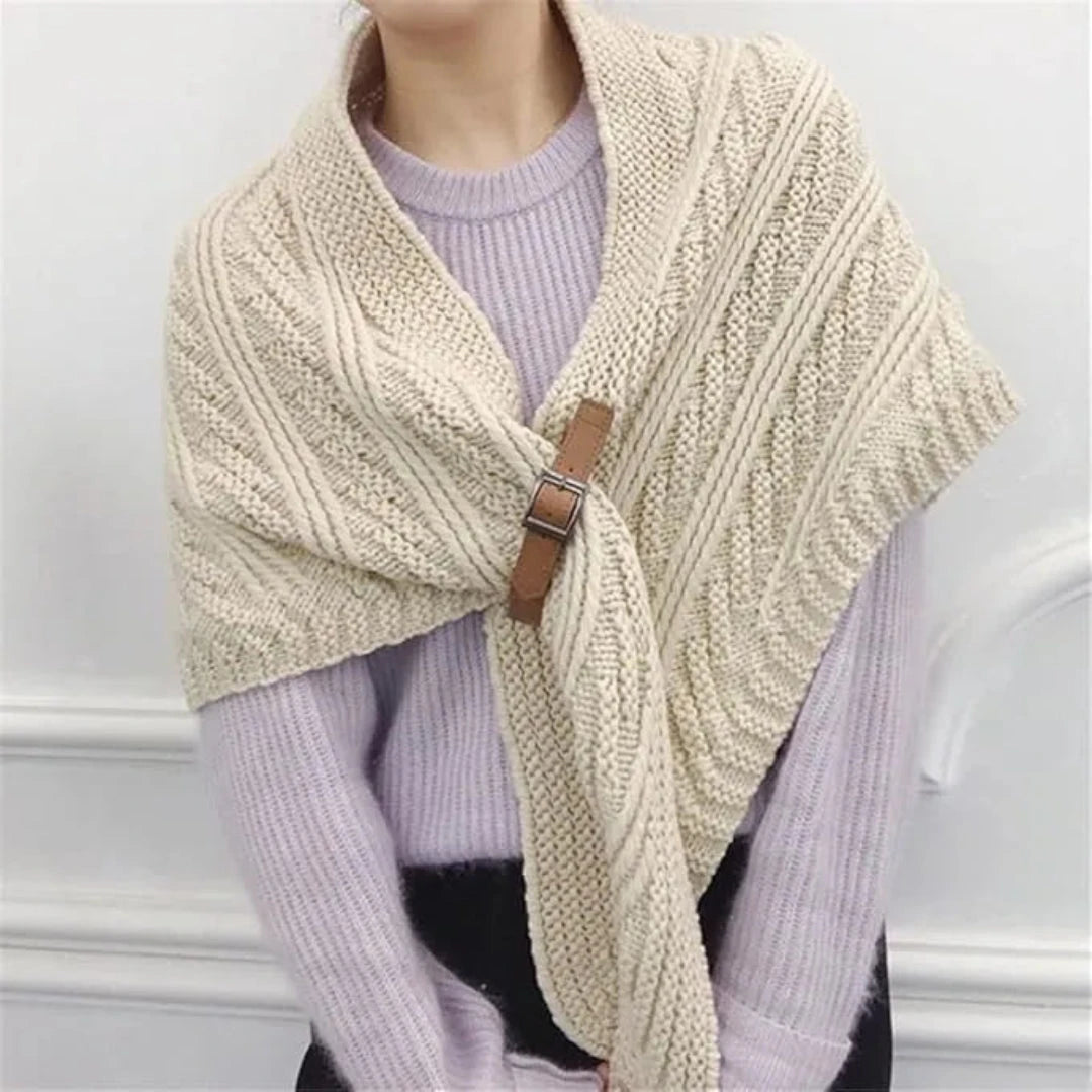 Petra Buckle Cable Knit Shawl Artisio