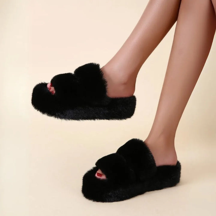 Poppy Open-Toe Fluffy Slippers