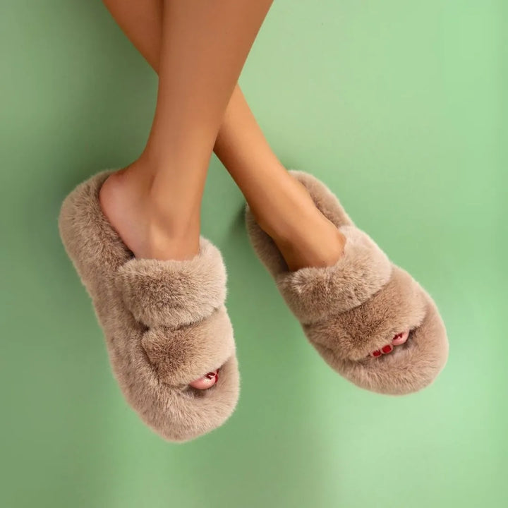 Poppy Open-Toe Fluffy Slippers