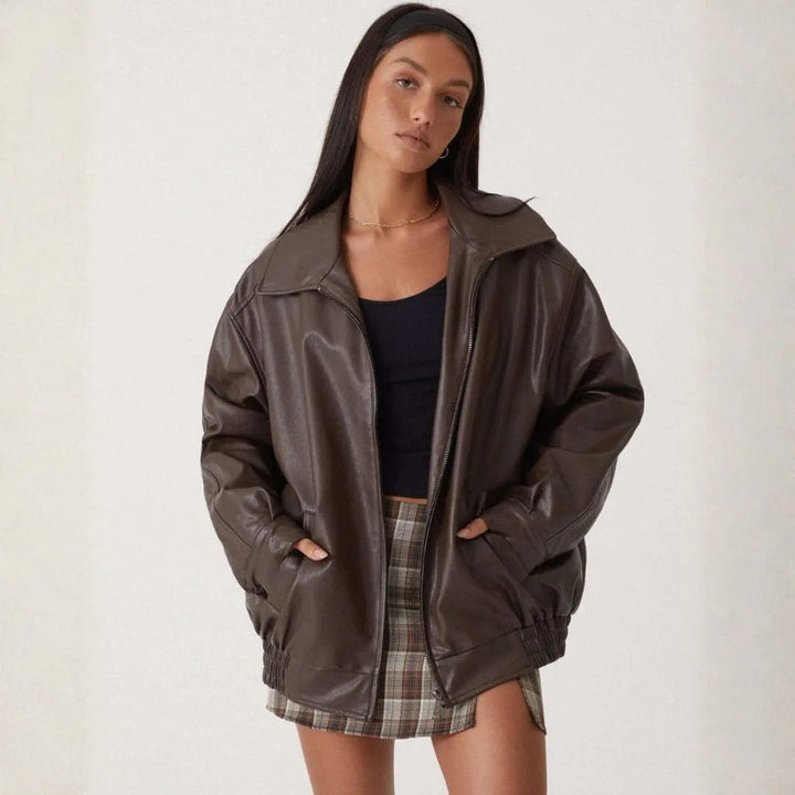 Raya Oversized Faux Leather Full-Zip Jacket Artisio