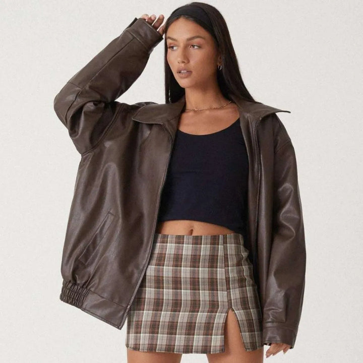 Raya Oversized Faux Leather Full-Zip Jacket Artisio