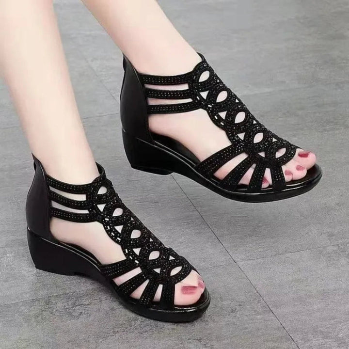 Rose Cut-Out Ankle Strap Wedge Sandal Artisio