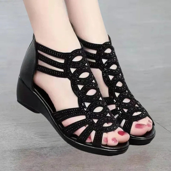 Rose Cut-Out Ankle Strap Wedge Sandal Artisio