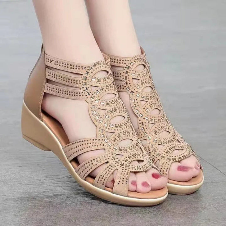 Rose Cut-Out Ankle Strap Wedge Sandal Artisio