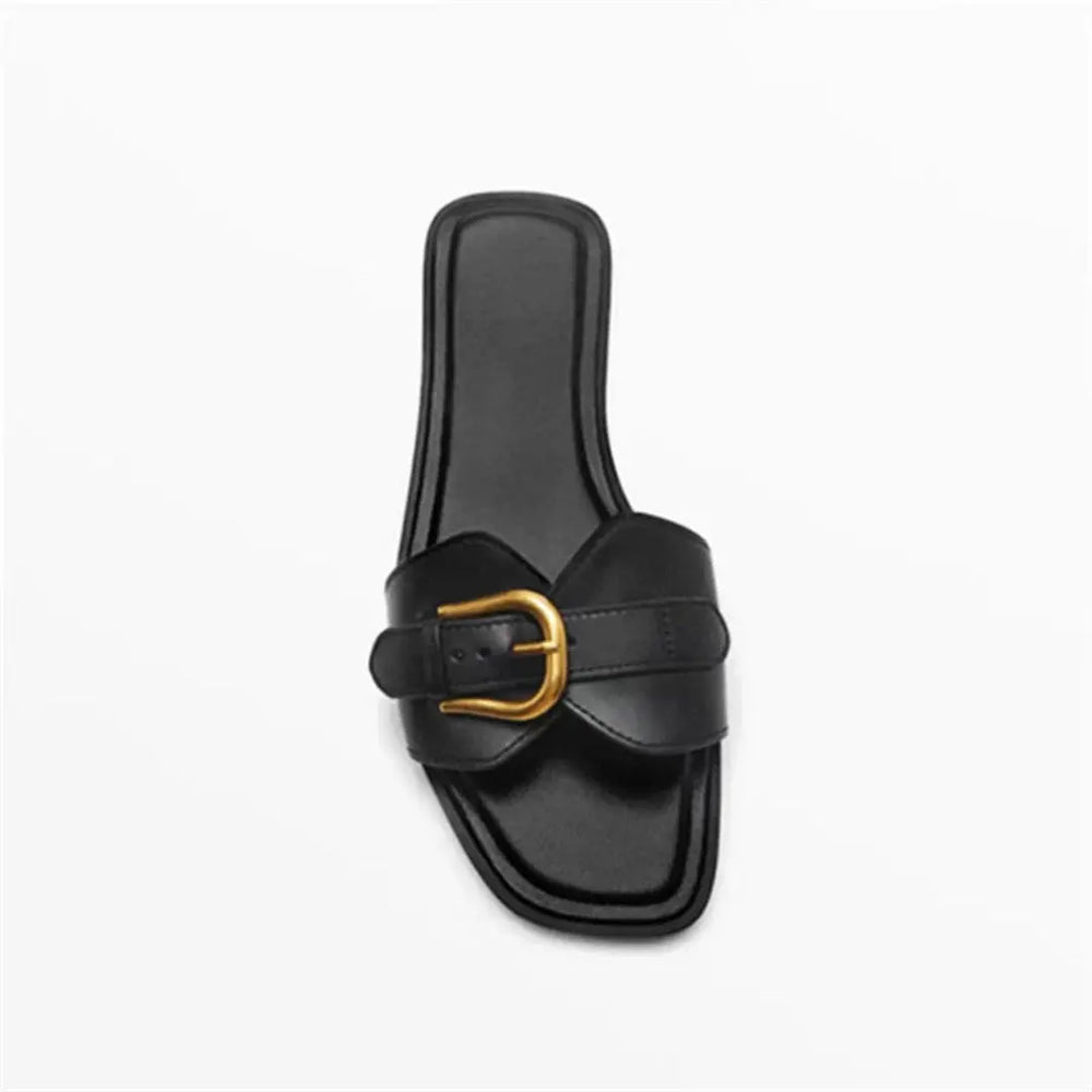 Savannah Buckle Square Toe Flat Slides Artisio