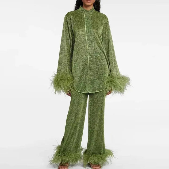 Sofia Luxe Feather-Trim Matching Set