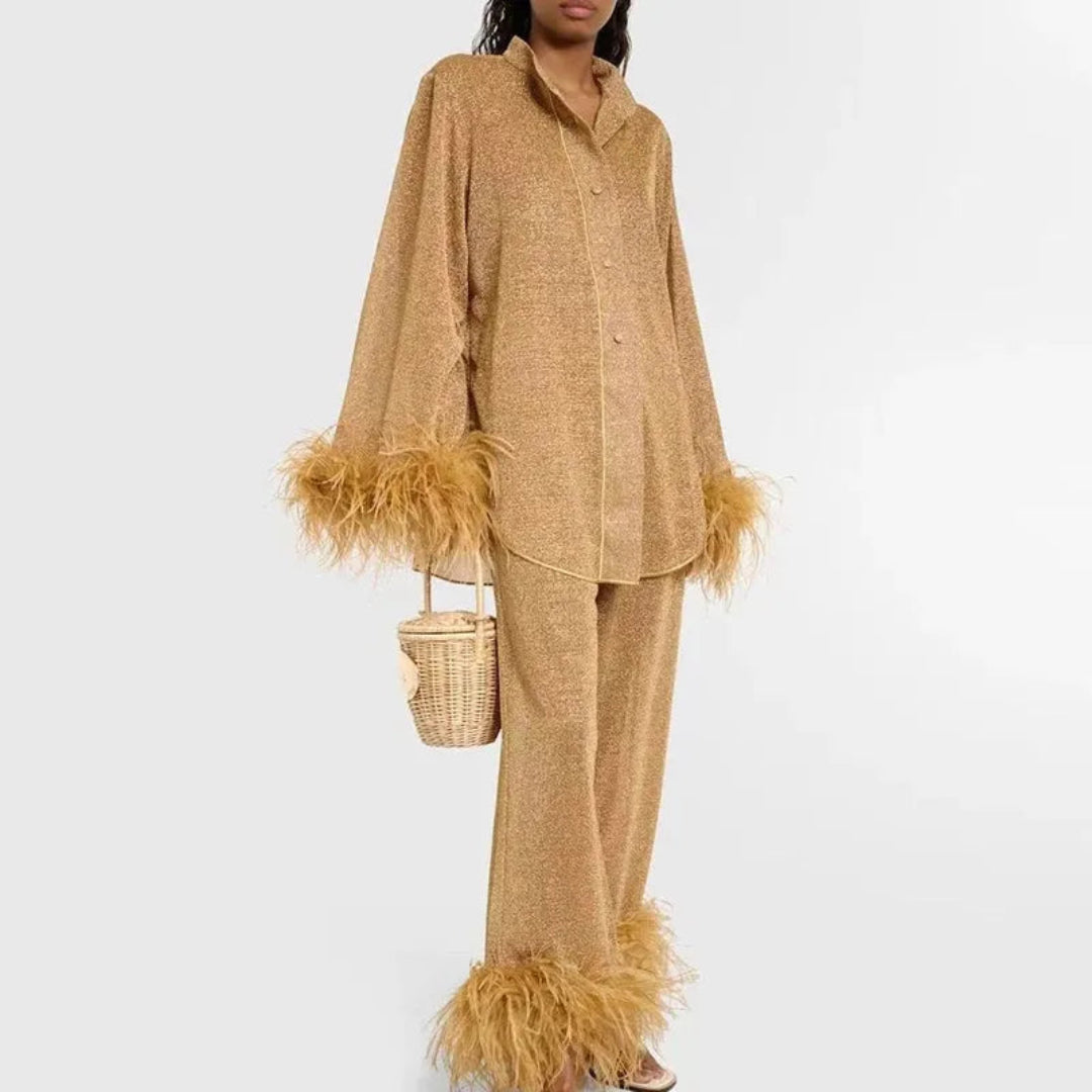 Sofia Luxe Feather-Trim Matching Set