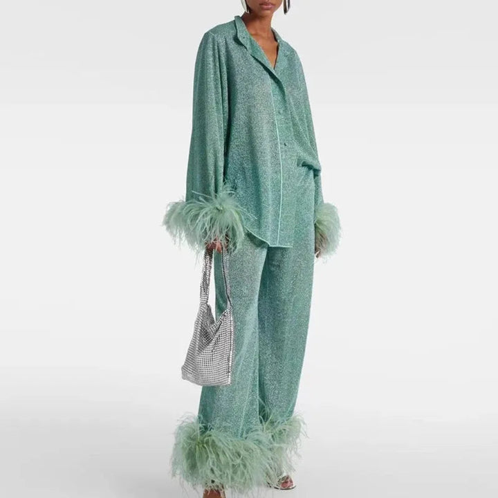 Sofia Luxe Feather-Trim Matching Set