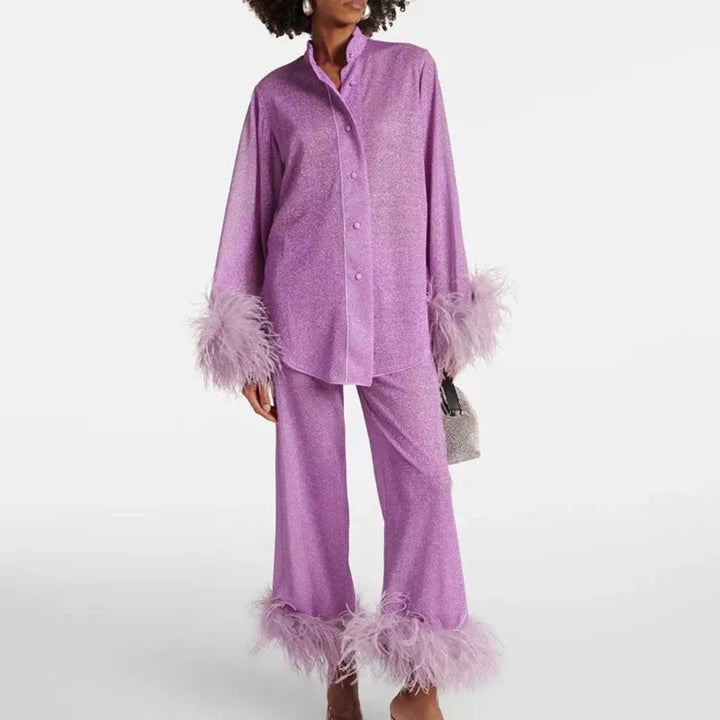 Sofia Luxe Feather-Trim Matching Set