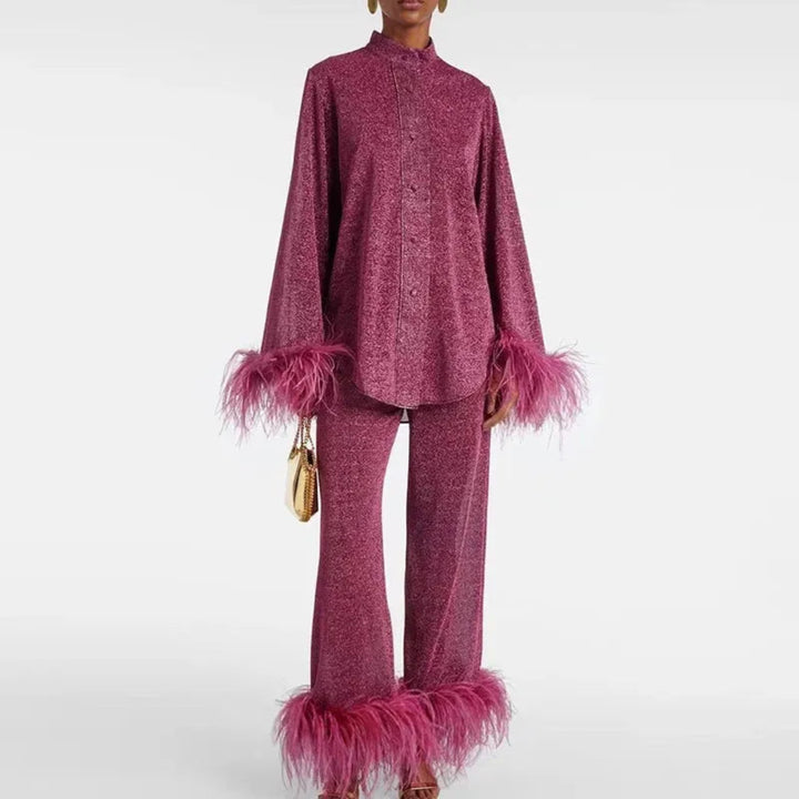 Sofia Luxe Feather-Trim Matching Set