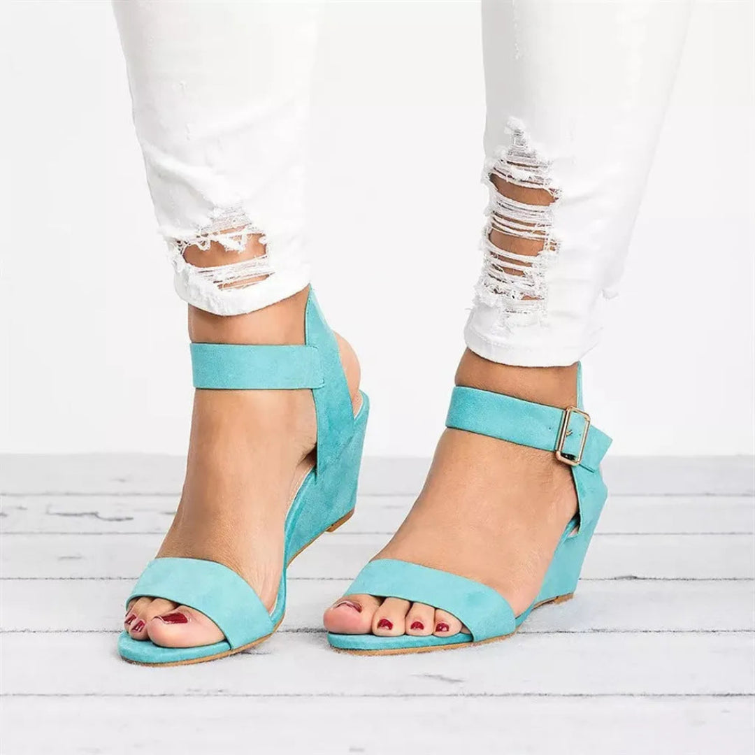 Soleil Open-Toe Buckle Strap Suede Wedge Artisio