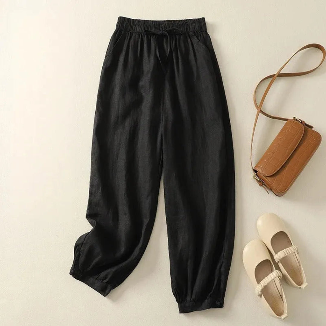 Sonia Elastic Waist Drawstring Linen Jogger Pants Artisio