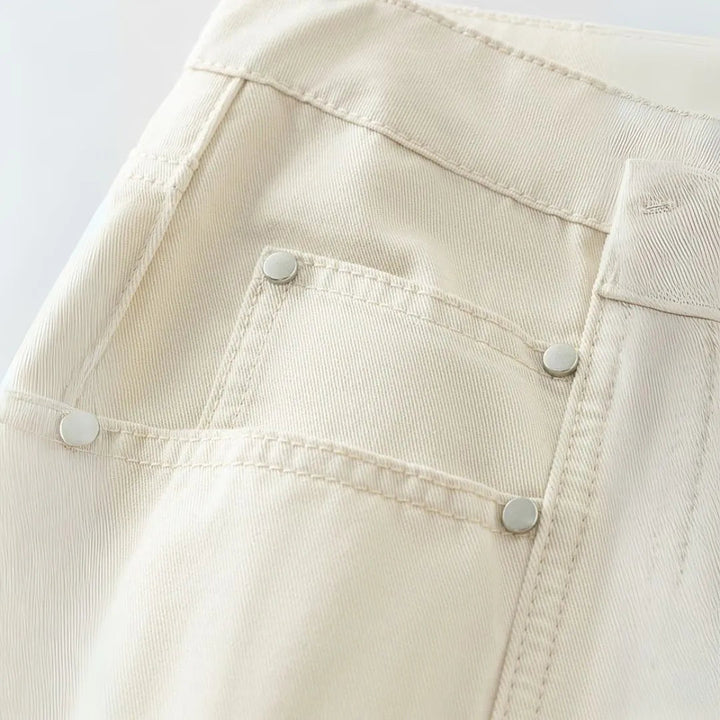 Sophia High Waist Wide-Leg Cream Denim Trousers Artisio