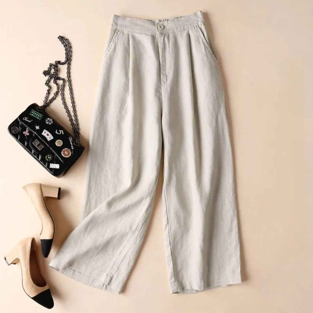 Terry Blend High Waist Wide Leg Linen Trousers Artisio