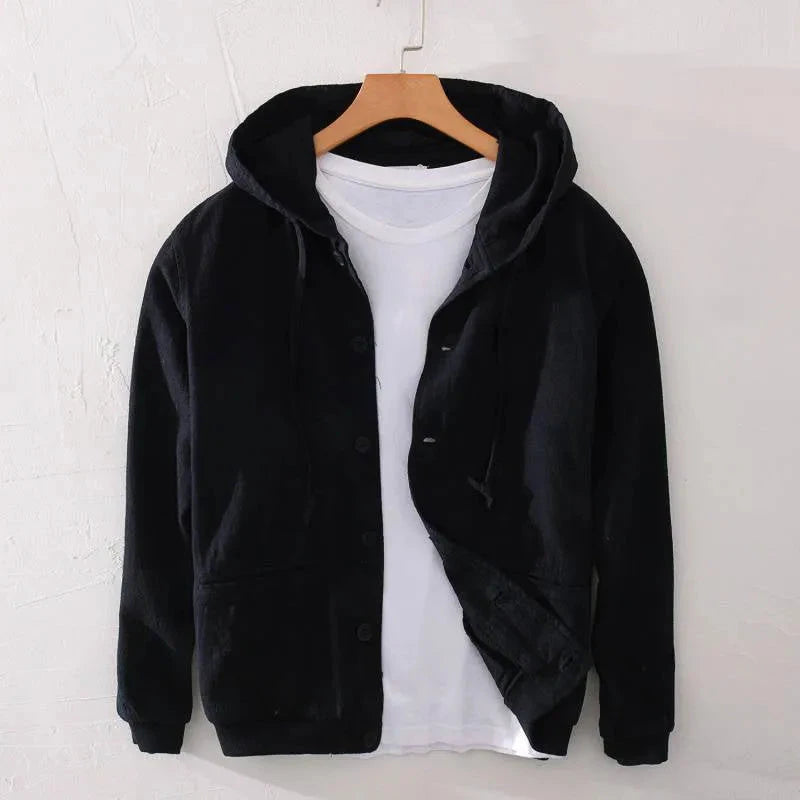 Men’s Lightweight Button-Up Linen Hoodie Artisio