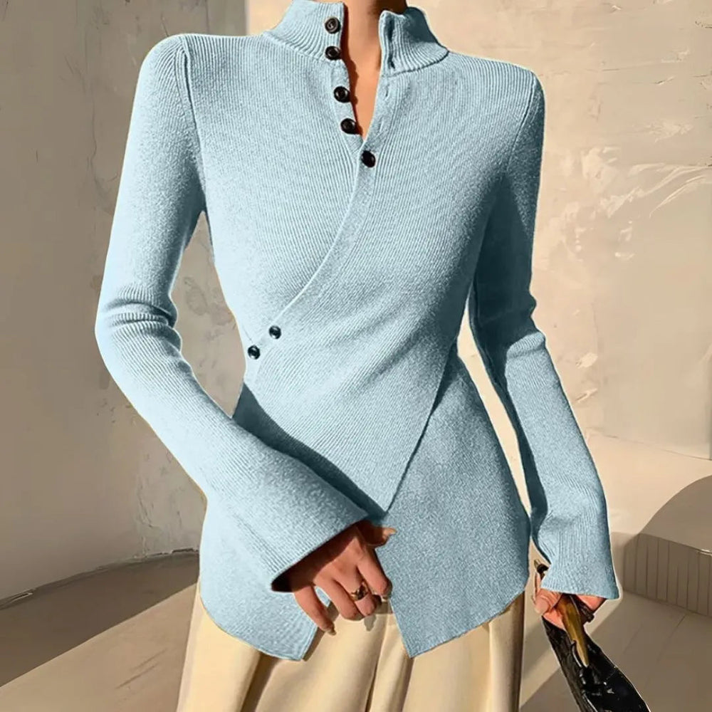 Tilly Asymmetrical Button-Up Knit Sweater Artisio