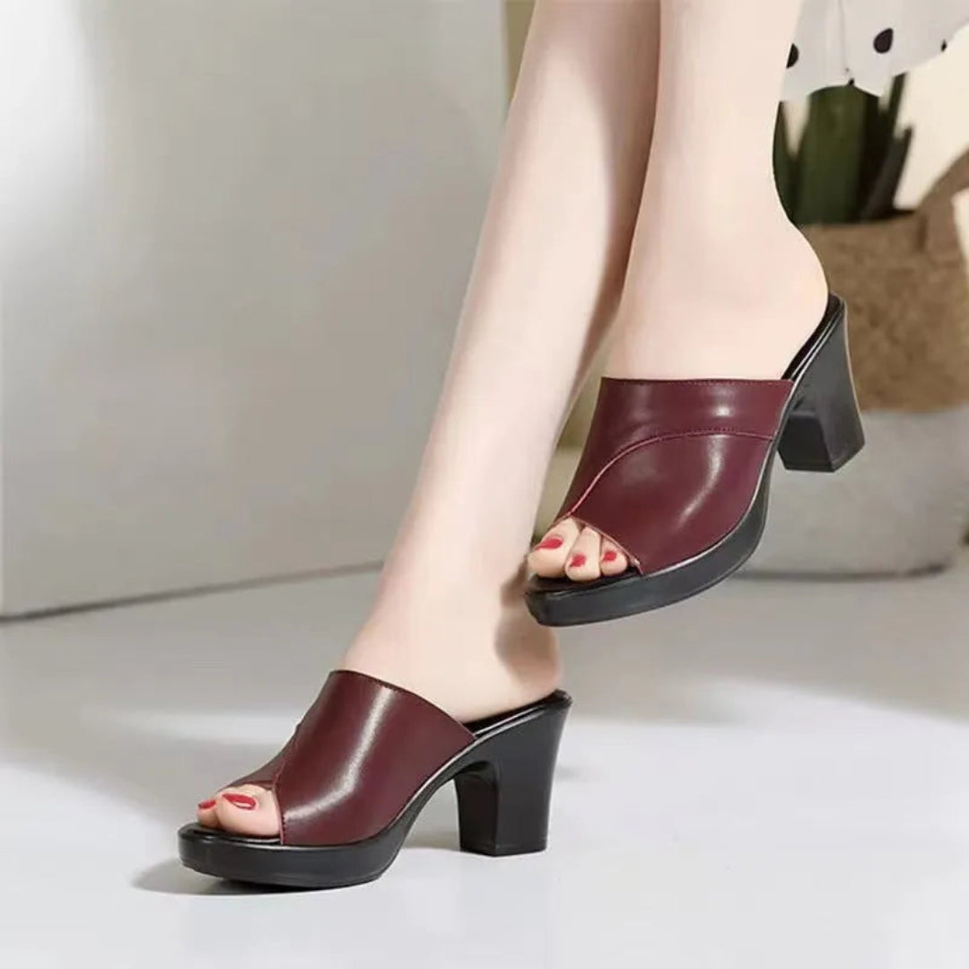 Tina Slip-On Peep-Toe Block Heels