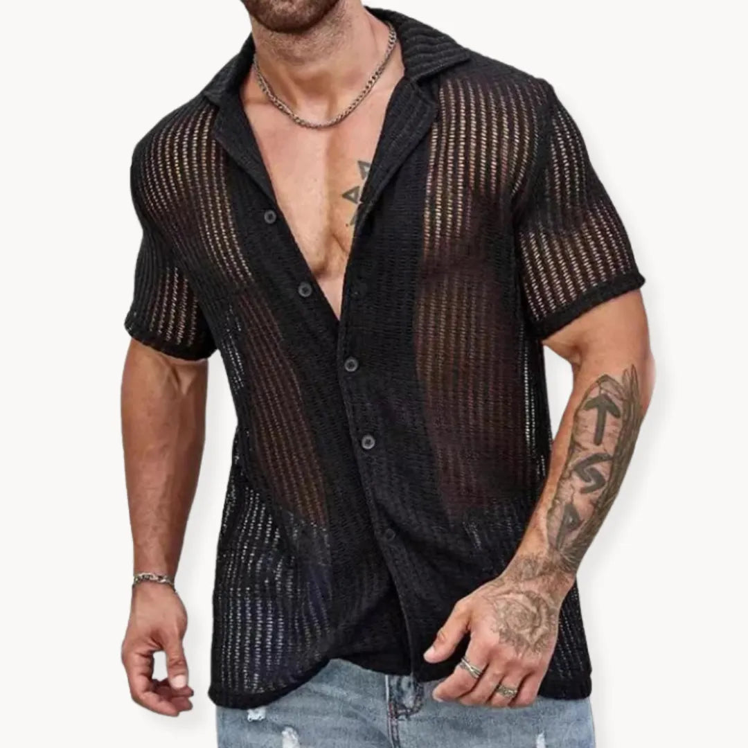 Turin Hollow-Knit Button Down Summer Shirt
